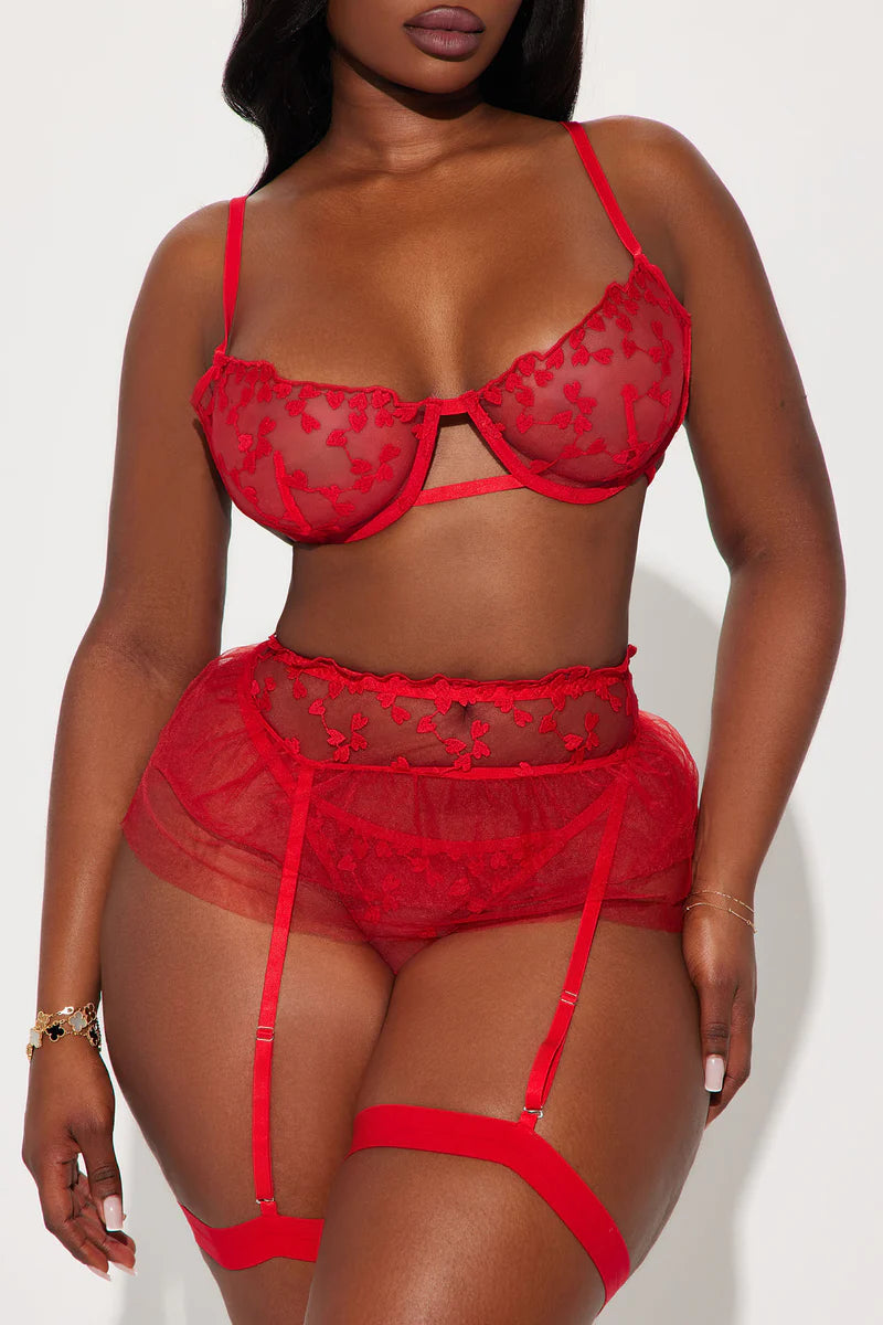 Wild Dreams- 3 Piece Garter Set- Red