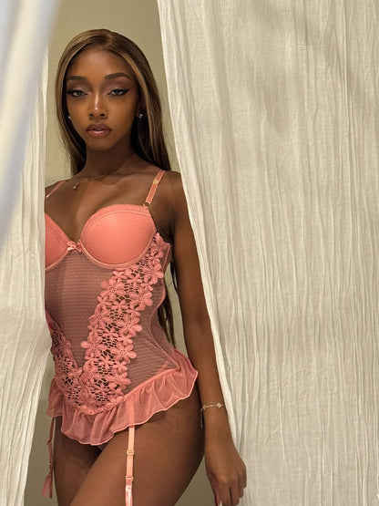 Pretty Please- 3 Piece Ensemble Molded Cup Bustier- Rose Pink