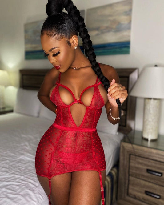 ENTICE ME- 3 PIECE LACE TEDDY- RED BY MI AMORE HOUSE OF STYLES