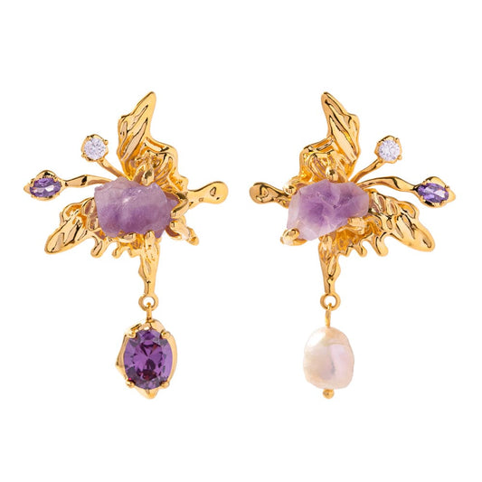 SOLARA- BUTTERFLY DROP EARRINGS- PURPLE AND GOLD. MI AMORE HOUSE OF STYLES