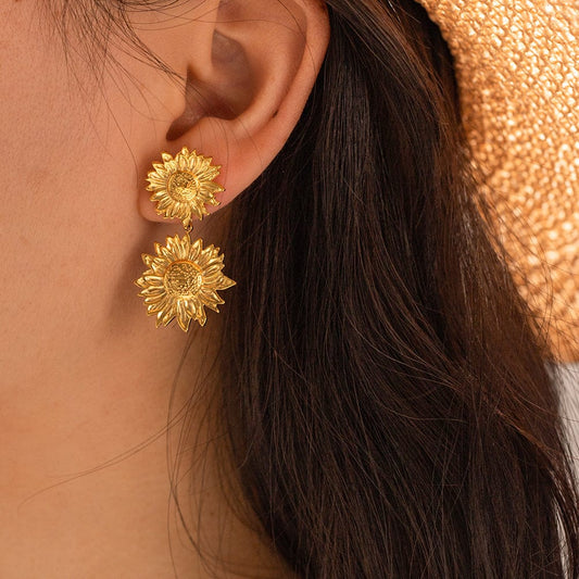 ARIES- SUNFLOWER DROP EARRINGS- GOLD. MI AMORE HOUSE OF STYLES