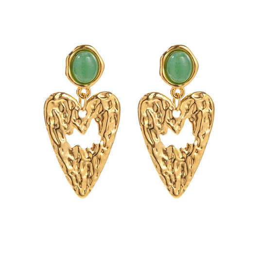JUNE- HEART DROP EARRINGS- GREEN AND GOLD. MI AMORE HOUSE OF STYLES