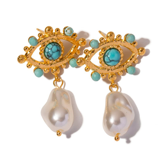 KERRY- PEARL ACCENT DROP EARRINGS- TURQUOISE. MI AMORE HOUSE OF STYLES