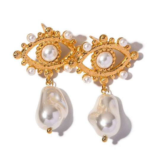 GRACEFUL- PEARL ACCENT DROP EARRINGS- WHITE- MI AMORE HOUSE OF STYLES