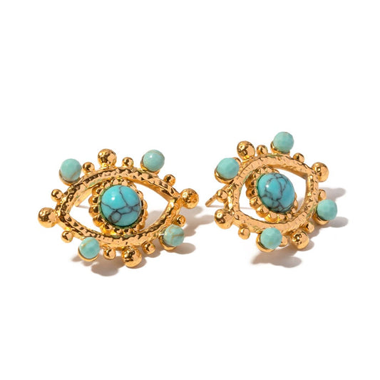 KALI- ABSTRACT STUD EARRINGS- TURQUOISE. MI AMORE HOUSE OF STYLES
