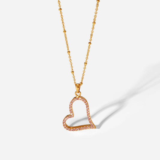 ARIA- RHINESTONE HEART PENDANT NECKLACE- GOLD. MI AMORE HOUSE OF STYLES