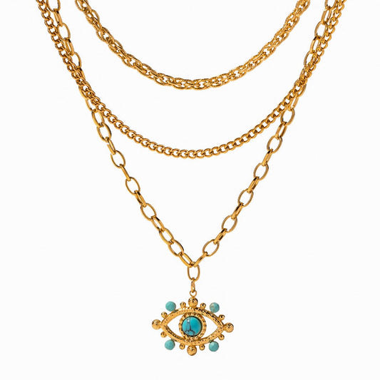 AMARA- LAYERED NECKLACE- GOLD AND TURQUOISE. MI AMORE HOUSE OF STYLES